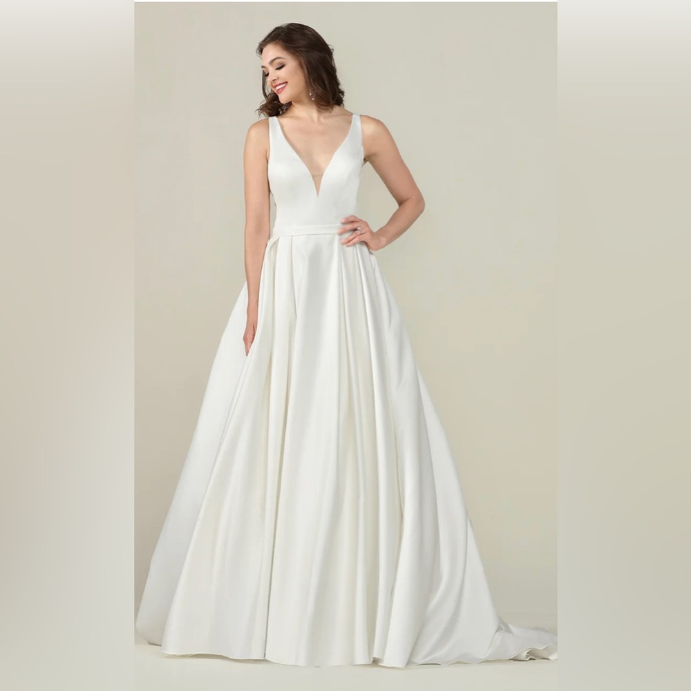 Ivory satin ballgown wedding dress